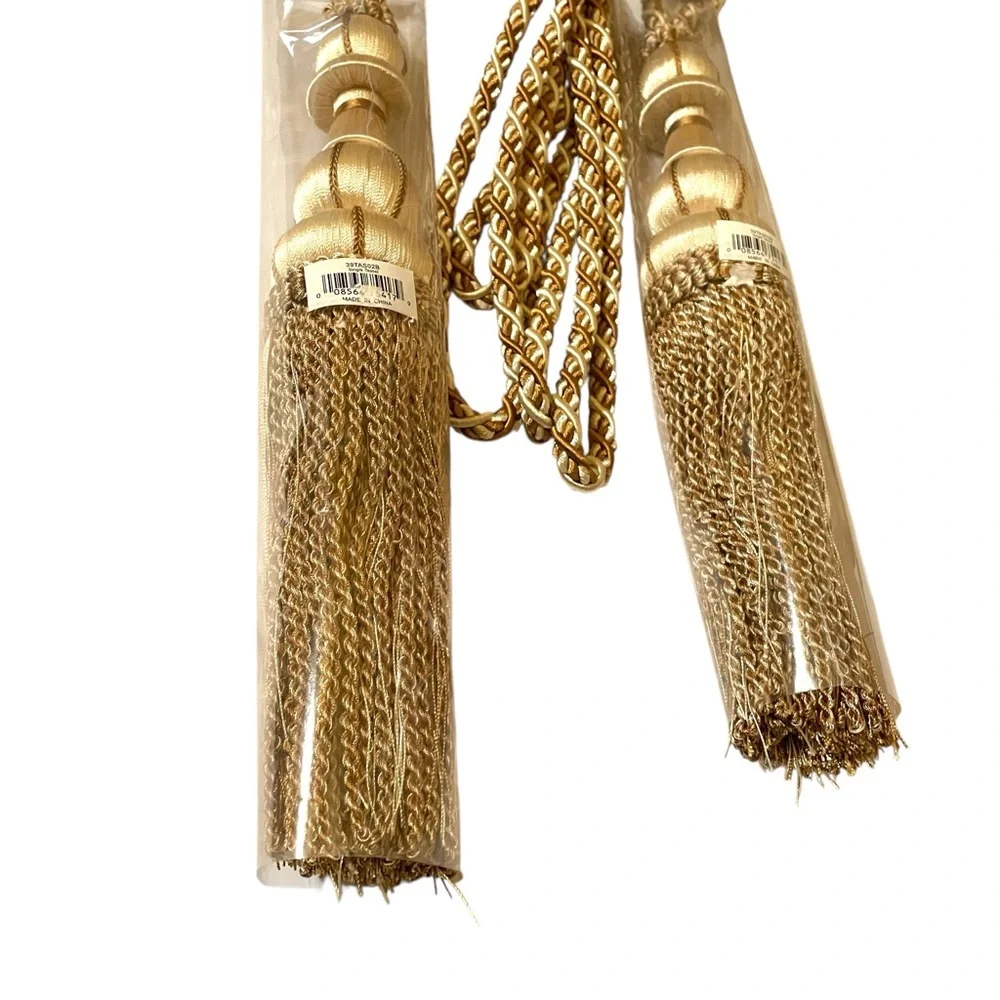 Elegant Gold and White Curtain Tiebacks Heavy Cord Long Full Tassel